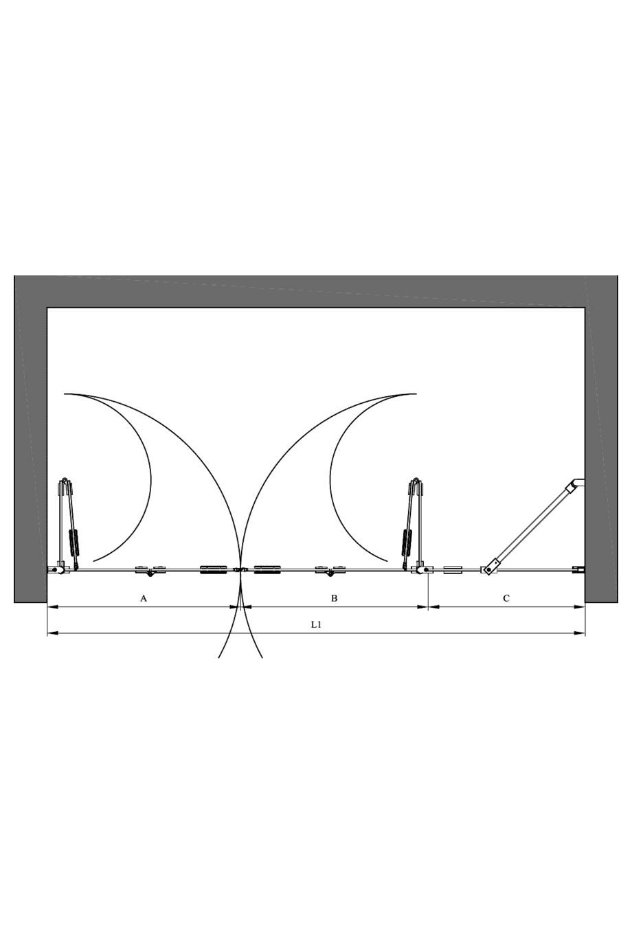Alcove shower screen Hietakari Forma 327 – dimension drawing Alcove shower screen Hietakari Forma 327 – dimension drawing