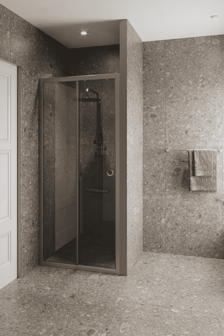 Alcove shower screen Hietakari Forma 462, aluminium frame, grey tinted glass Alcove shower screen Hietakari Forma 462, aluminium frame, grey tinted glass