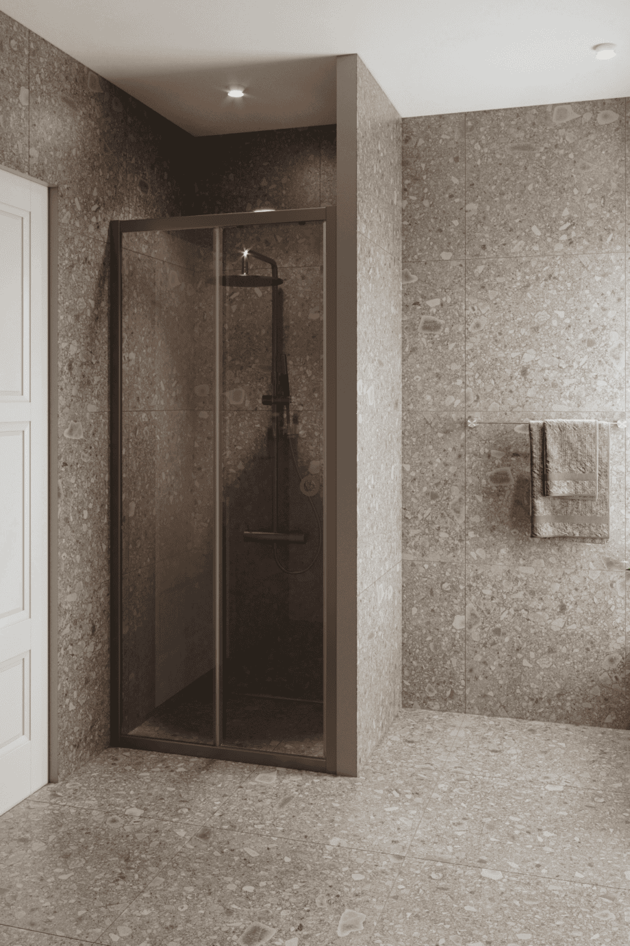 Alcove shower screen Hietakari Forma 462, Mocha frame, bronze tinted glass Alcove shower screen Hietakari Forma 462, Mocha frame, bronze tinted glass