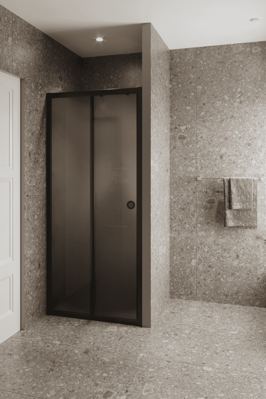 Alcove shower screen Hietakari Forma 462, black frame, grey satin glass Alcove shower screen Hietakari Forma 462, black frame, grey satin glass