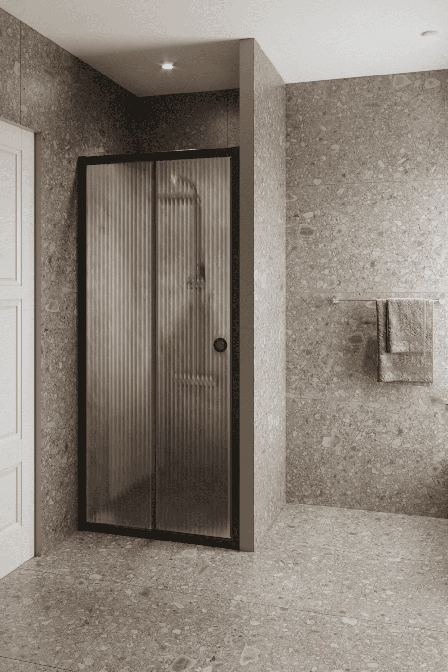 Alcove shower screen Hietakari Forma 462, black frame, reeded glass Alcove shower screen Hietakari Forma 462, black frame, reeded glass