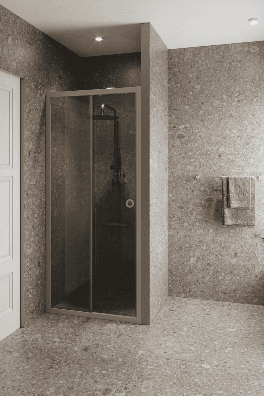 Alcove shower screen Hietakari Forma 462, Sand frame, grey tinted glass Alcove shower screen Hietakari Forma 462, Sand frame, grey tinted glass