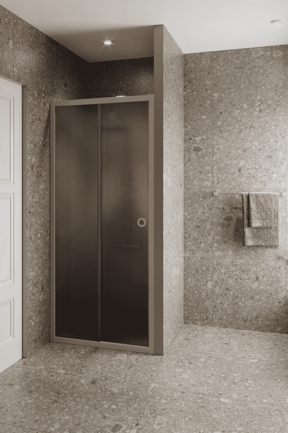 Alcove shower screen Hietakari Forma 462, Sand frame, grey satin glass Alcove shower screen Hietakari Forma 462, Sand frame, grey satin glass