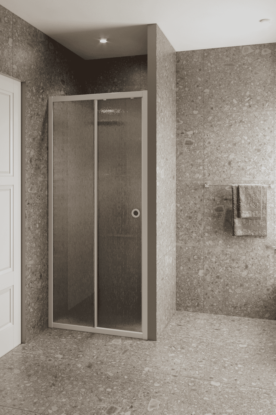 Alcove shower screen Hietakari Forma 462, white frame, Chinchilla patterned glass Alcove shower screen Hietakari Forma 462, white frame, Chinchilla patterned glass
