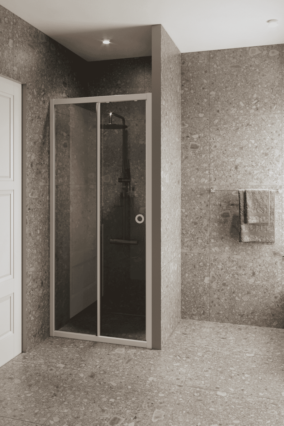 Alcove shower screen Hietakari Forma 462, white frame, grey tinted glass Alcove shower screen Hietakari Forma 462, white frame, grey tinted glass