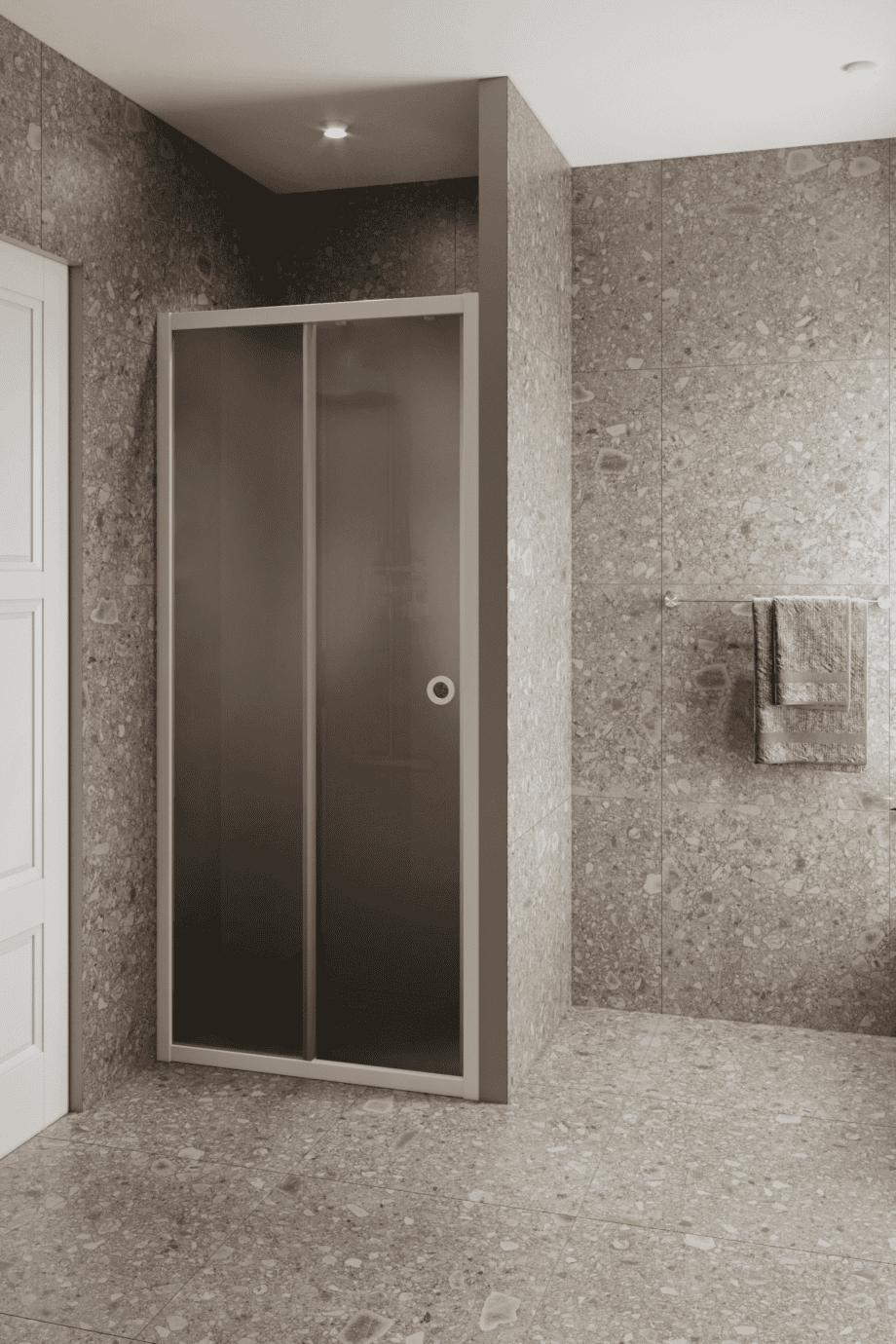 Alcove shower screen Hietakari Forma 462, white frame, grey satin glass Alcove shower screen Hietakari Forma 462, white frame, grey satin glass