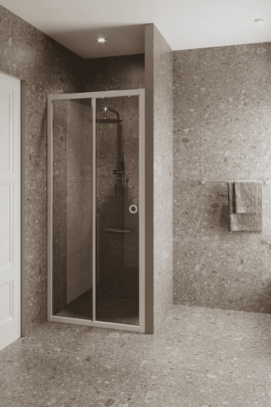 Alcove shower screen Hietakari Forma 462, white frame, bronze tinted glass Alcove shower screen Hietakari Forma 462, white frame, bronze tinted glass
