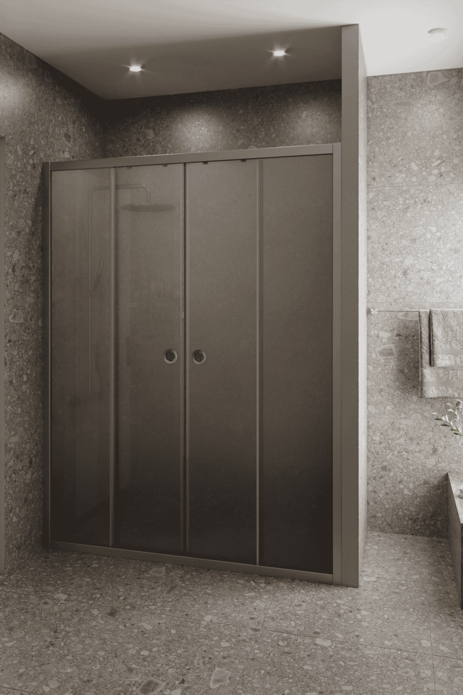 Alcove shower screen Hietakari Forma 464, aluminium frame, grey satin glass Alcove shower screen Hietakari Forma 464, aluminium frame, grey satin glass