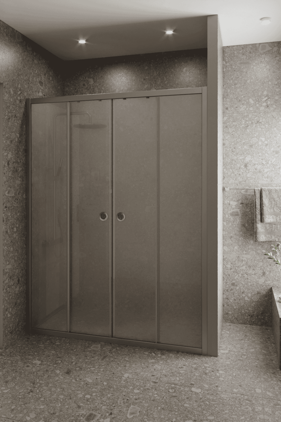 Alcove shower screen Hietakari Forma 464, aluminium frame, satin frosted glass Alcove shower screen Hietakari Forma 464, aluminium frame, satin frosted glass