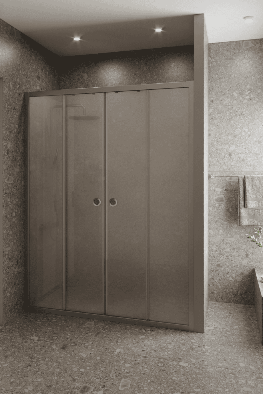 Alcove shower screen Hietakari Forma 464, aluminium frame, super bright satin glass Alcove shower screen Hietakari Forma 464, aluminium frame, super bright satin glass