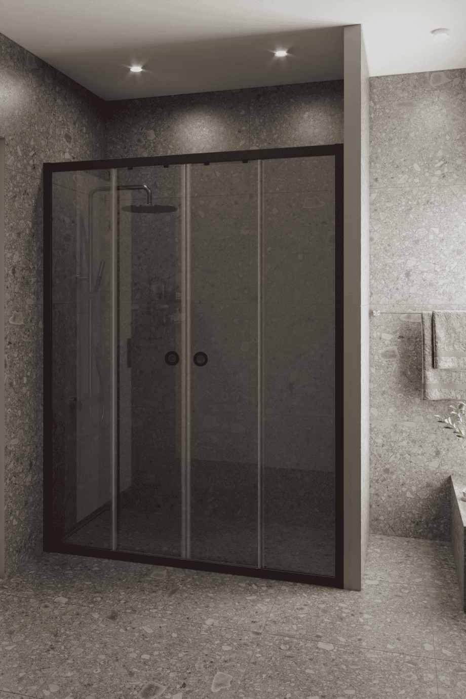 Alcove shower screen Hietakari Forma 464, Cocoa frame, grey tinted glass Alcove shower screen Hietakari Forma 464, Cocoa frame, grey tinted glass