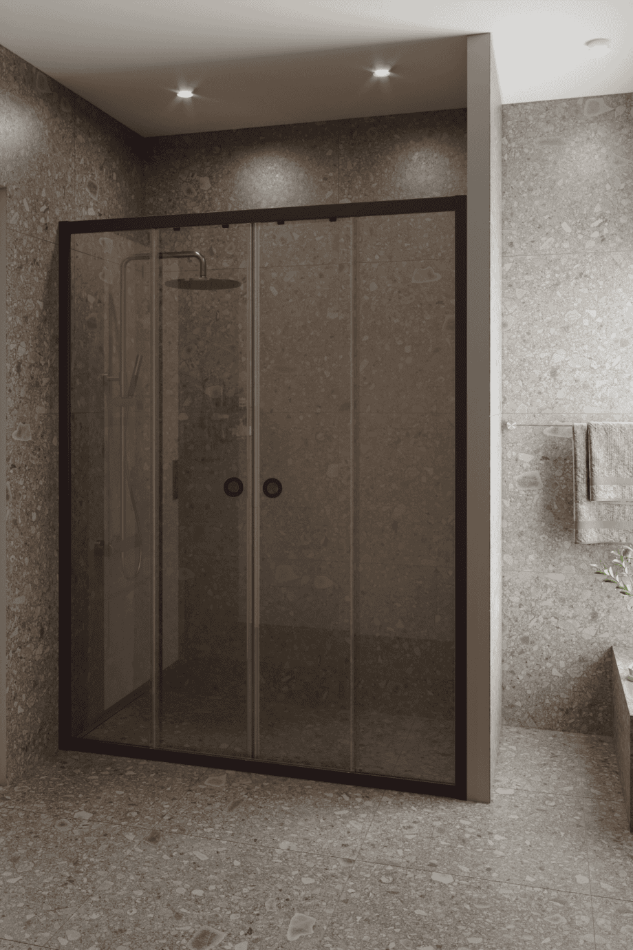 Alcove shower screen Hietakari Forma 464, Cocoa frame, bronze tinted glass Alcove shower screen Hietakari Forma 464, Cocoa frame, bronze tinted glass