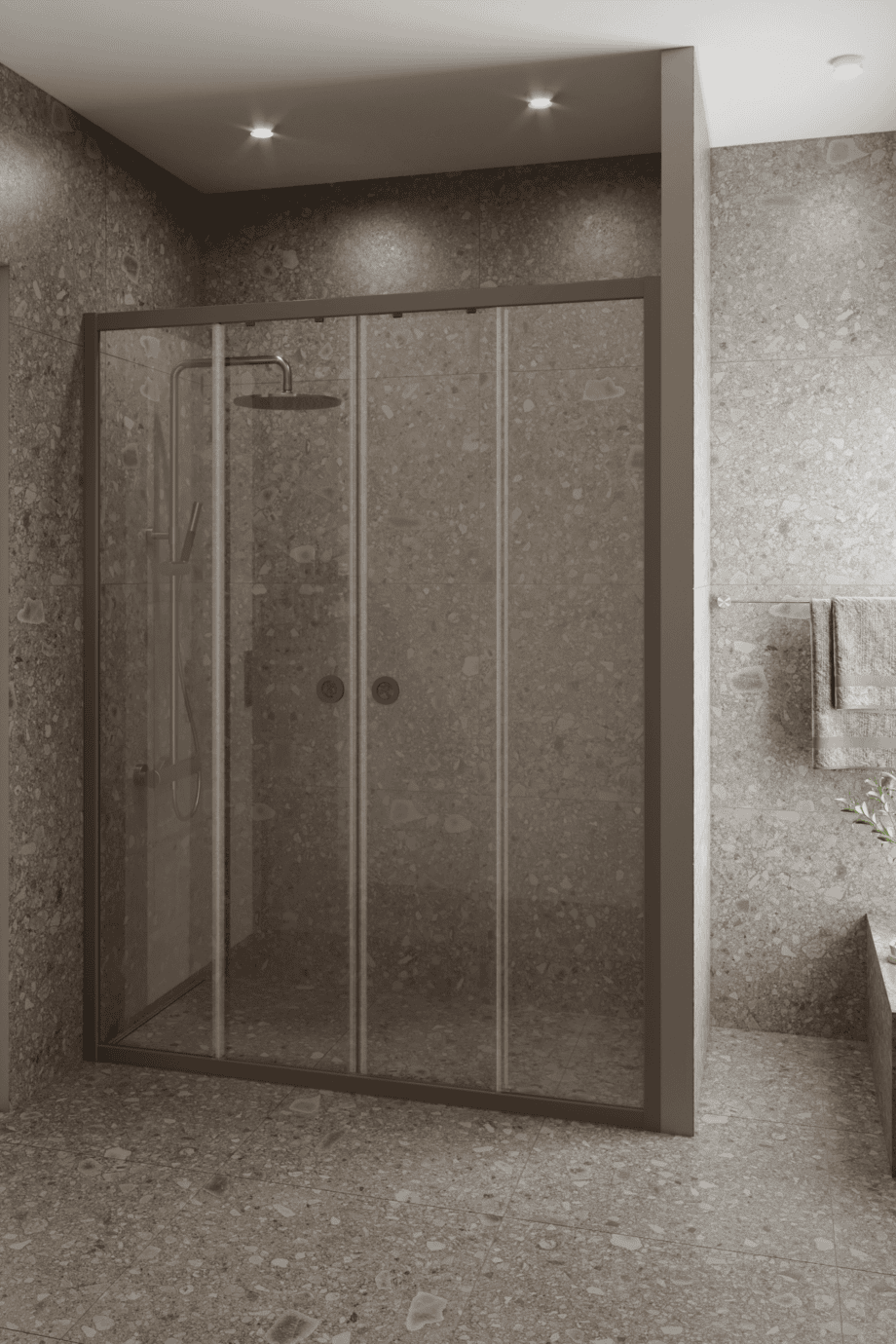 Alcove shower screen Hietakari Forma 464, Mocha frame, super bright glass Alcove shower screen Hietakari Forma 464, Mocha frame, super bright glass
