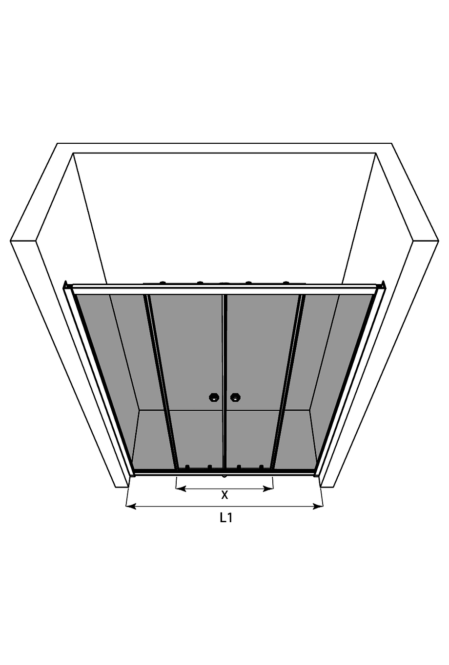 Alcove shower screen Hietakari Forma 464, fixed wall + fixed wall + sliding door + sliding door – 2