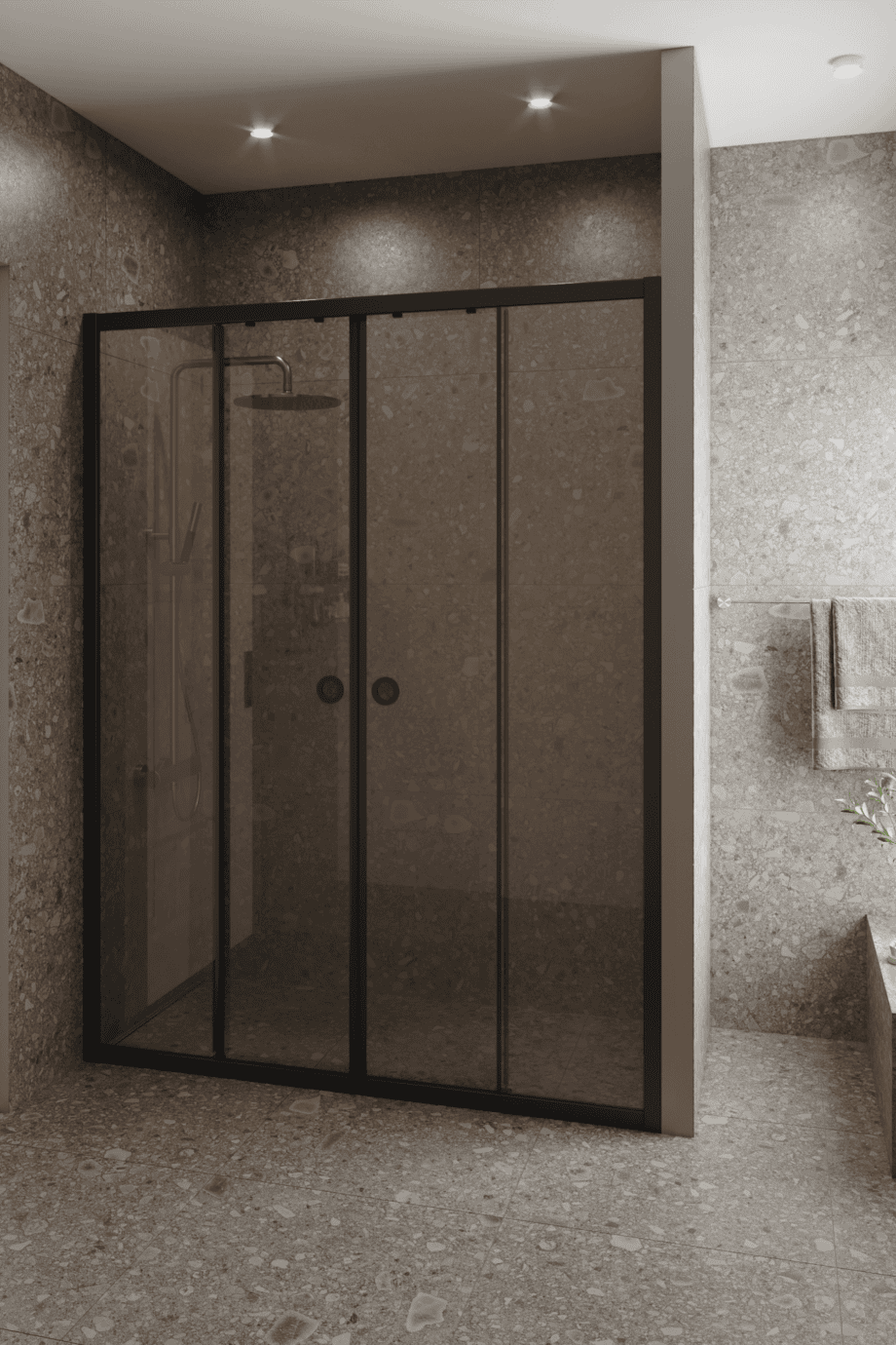 Alcove shower screen Hietakari Forma 464, black frame, bronze tinted glass Alcove shower screen Hietakari Forma 464, black frame, bronze tinted glass