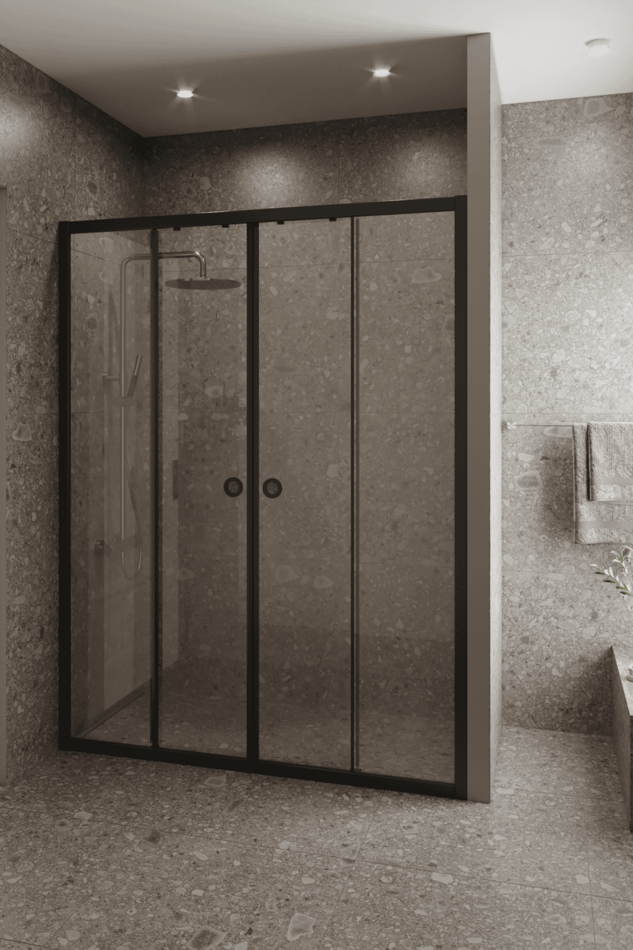 Alcove shower screen Hietakari Forma 464, black frame, super bright glass Alcove shower screen Hietakari Forma 464, black frame, super bright glass