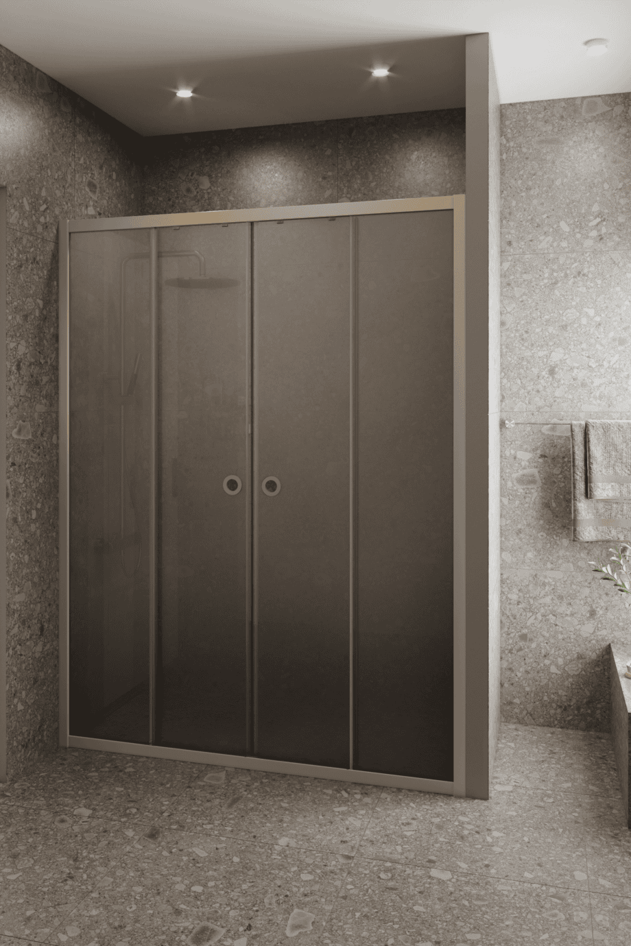 Alcove shower screen Hietakari Forma 464, Sand frame, grey satin glass Alcove shower screen Hietakari Forma 464, Sand frame, grey satin glass