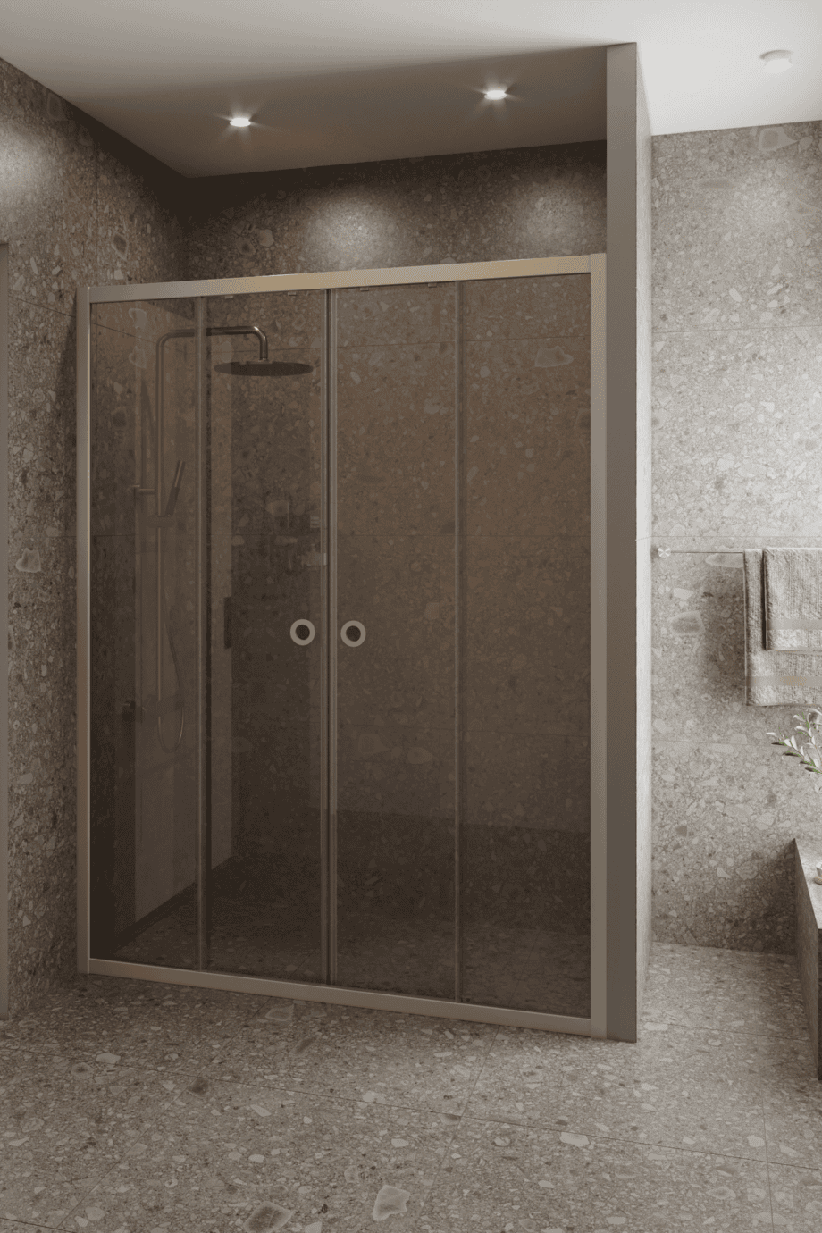 Alcove shower screen Hietakari Forma 464, Sand frame, bronze tinted glass Alcove shower screen Hietakari Forma 464, Sand frame, bronze tinted glass