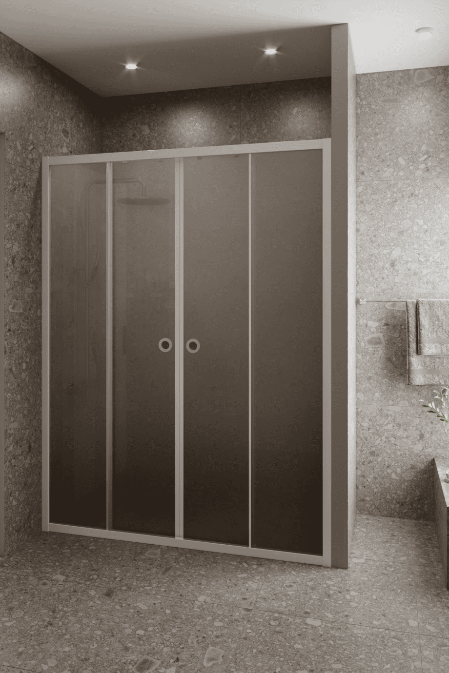 Alcove shower screen Hietakari Forma 464, white frame, brown satin glass Alcove shower screen Hietakari Forma 464, white frame, brown satin glass