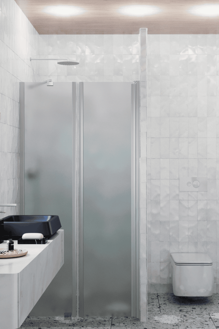 Alcove shower screen Hietakari Infinia 237, aluminium frame, satin frosted glass Alcove shower screen Hietakari Infinia 237, aluminium frame, satin frosted glass