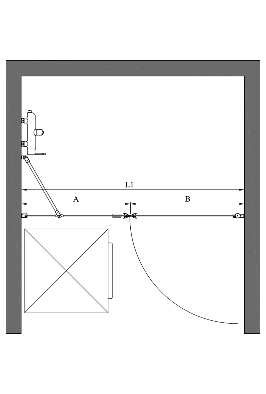 Alcove shower screen Hietakari Infinia 237 – dimension drawing Alcove shower screen Hietakari Infinia 237 – dimension drawing