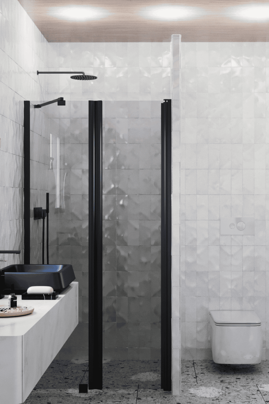 Alcove shower screen Hietakari Infinia 237, black frame, grey tinted glass Alcove shower screen Hietakari Infinia 237, black frame, grey tinted glass