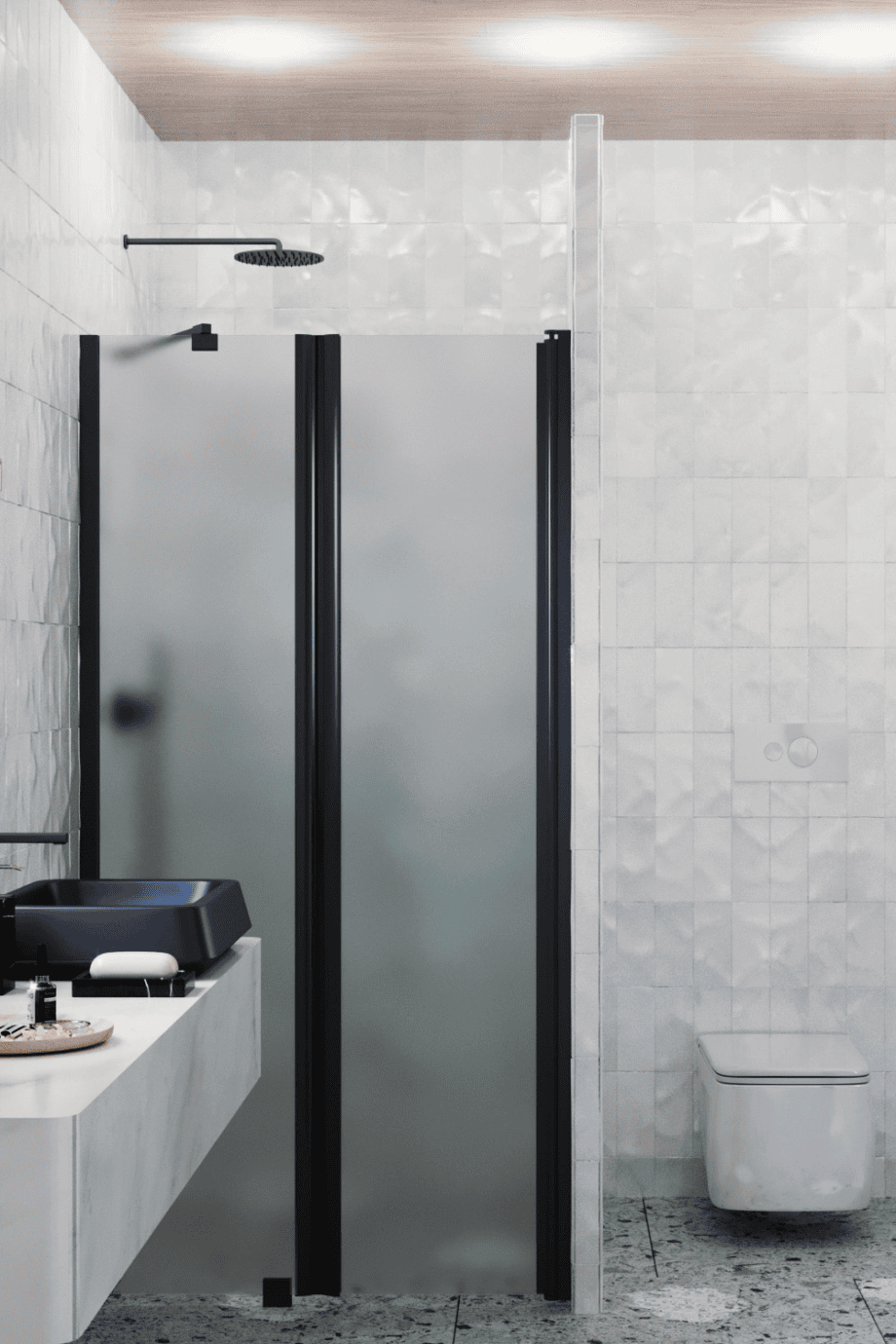 Alcove shower screen Hietakari Infinia 237, black frame, satin frosted glass Alcove shower screen Hietakari Infinia 237, black frame, satin frosted glass