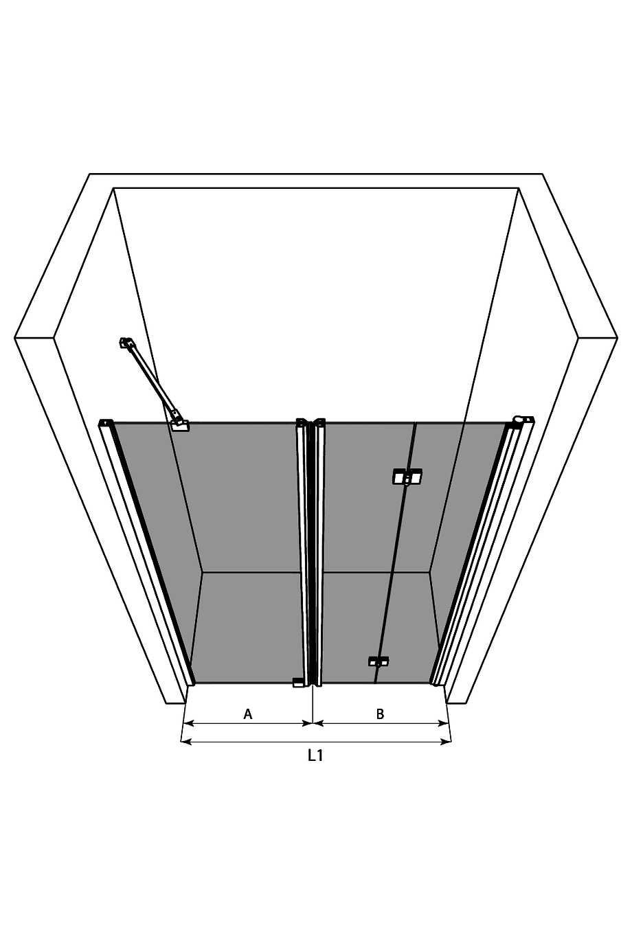Alcove shower screen Hietakari Infinia 238 – 3D drawing Alcove shower screen Hietakari Infinia 238 – 3D drawing