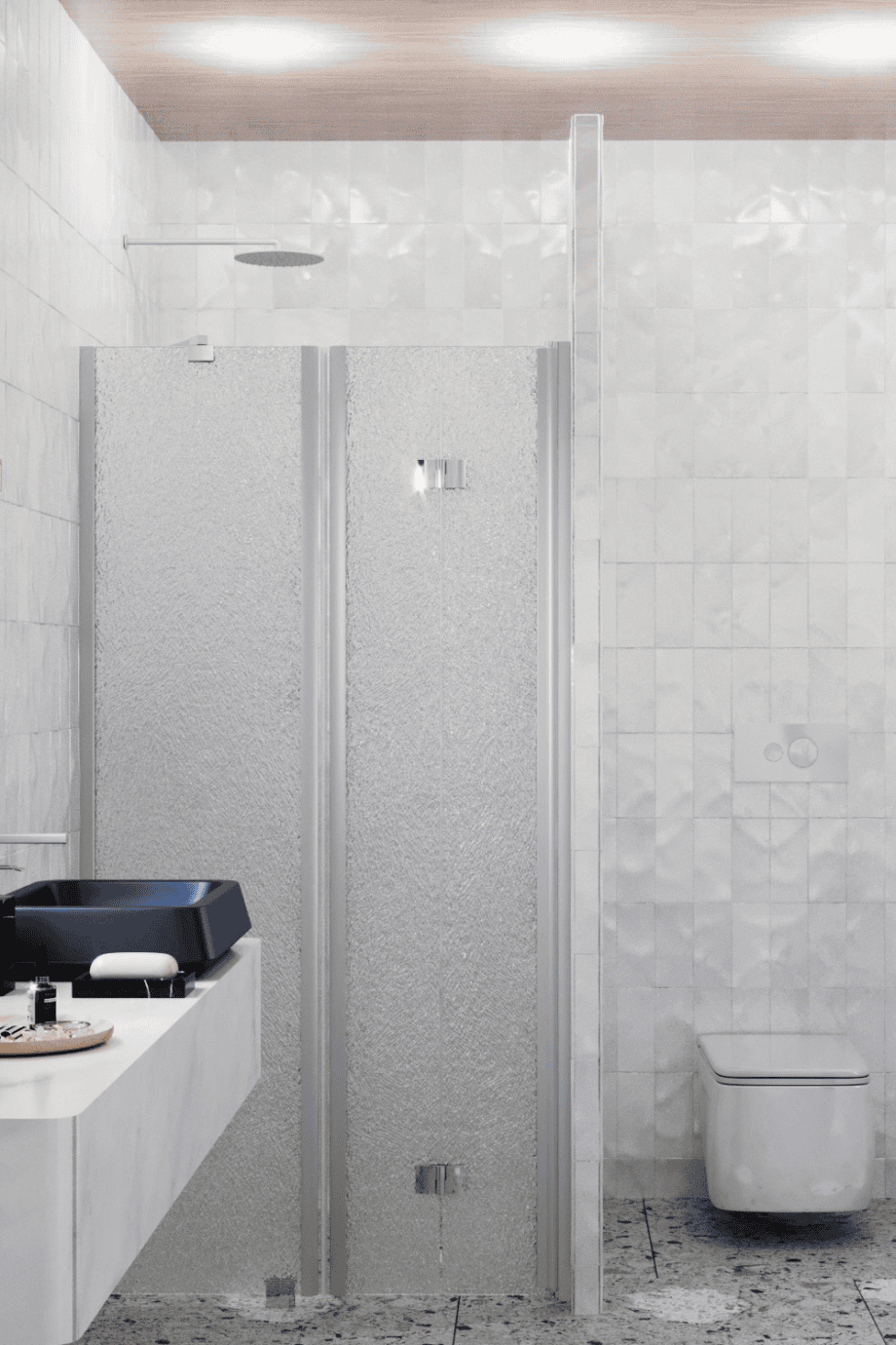 Alcove shower screen Hietakari Infinia 238, aluminium frame, Chinchilla patterned glass Alcove shower screen Hietakari Infinia 238, aluminium frame, Chinchilla patterned glass