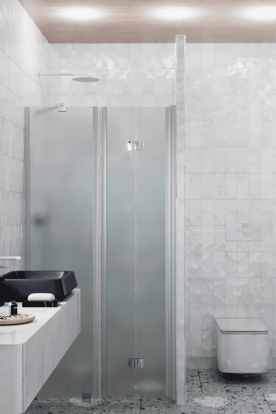 Alcove shower screen Hietakari Infinia 238, aluminium frame, satin frosted glass Alcove shower screen Hietakari Infinia 238, aluminium frame, satin frosted glass