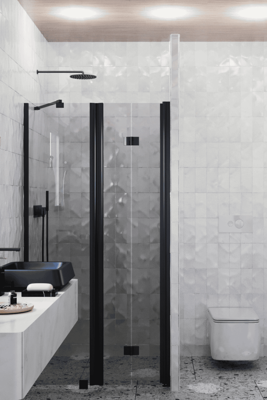 Alcove shower screen Hietakari Infinia 238, black frame, grey tinted glass Alcove shower screen Hietakari Infinia 238, black frame, grey tinted glass