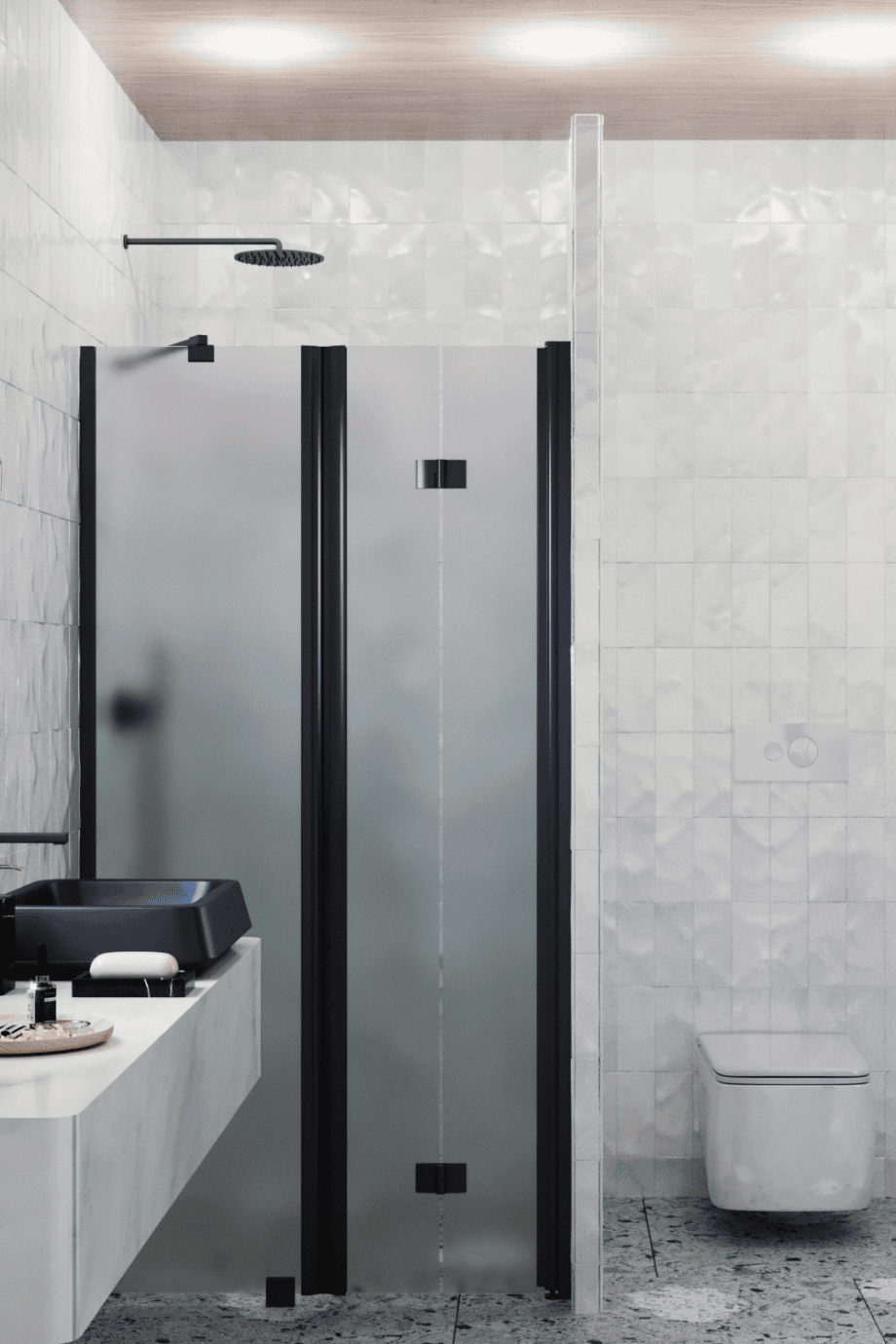 Alcove shower screen Hietakari Infinia 238, black frame, satin frosted glass Alcove shower screen Hietakari Infinia 238, black frame, satin frosted glass