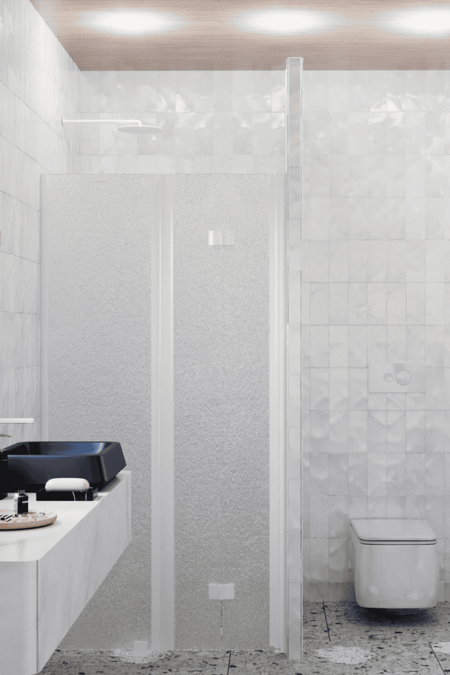 Alcove shower screen Hietakari Infinia 238, white frame, Chinchilla patterned glass Alcove shower screen Hietakari Infinia 238, white frame, Chinchilla patterned glass