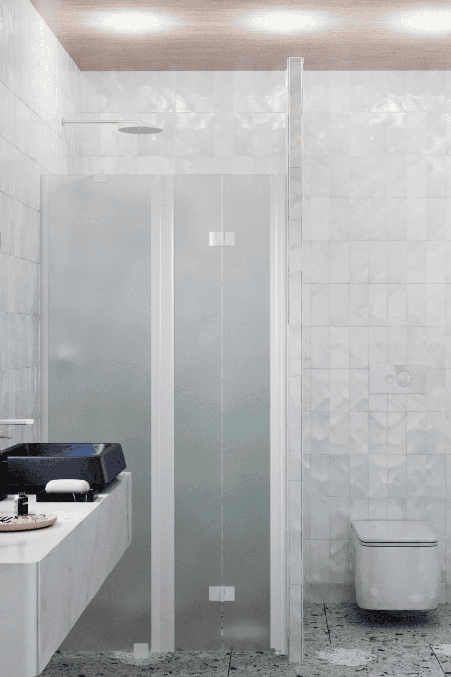 Alcove shower screen Hietakari Infinia 238, white frame, satin frosted glass Alcove shower screen Hietakari Infinia 238, white frame, satin frosted glass