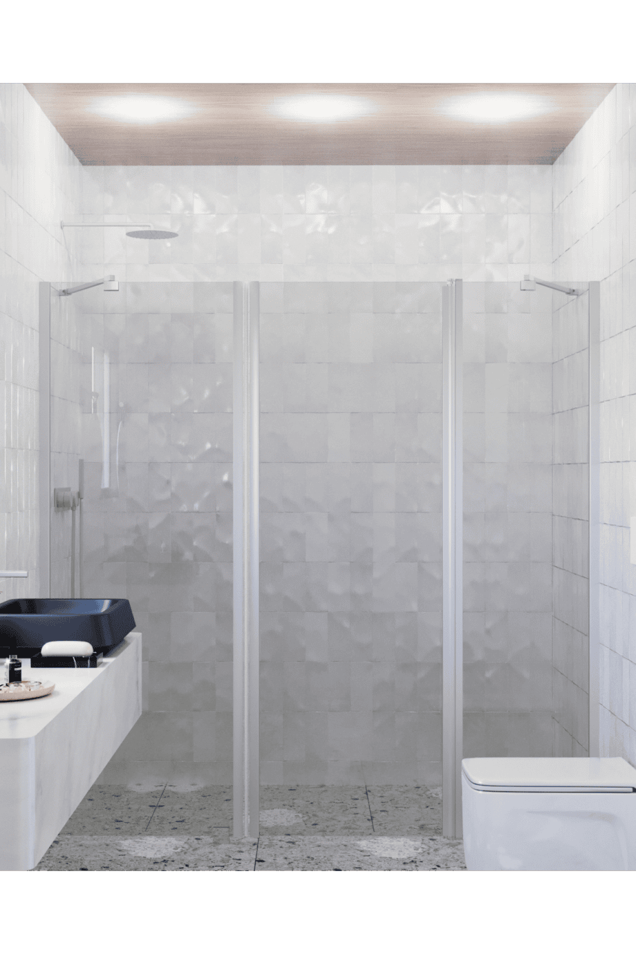 Alcove shower screen Hietakari Infinia 239, aluminium frame, grey tinted glass
