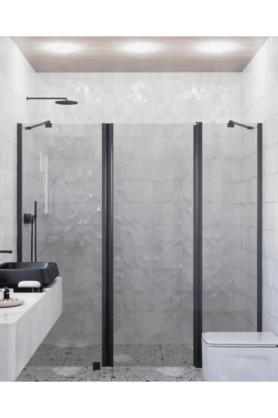 Alcove shower screen Hietakari Infinia 239, black frame, grey tinted glass