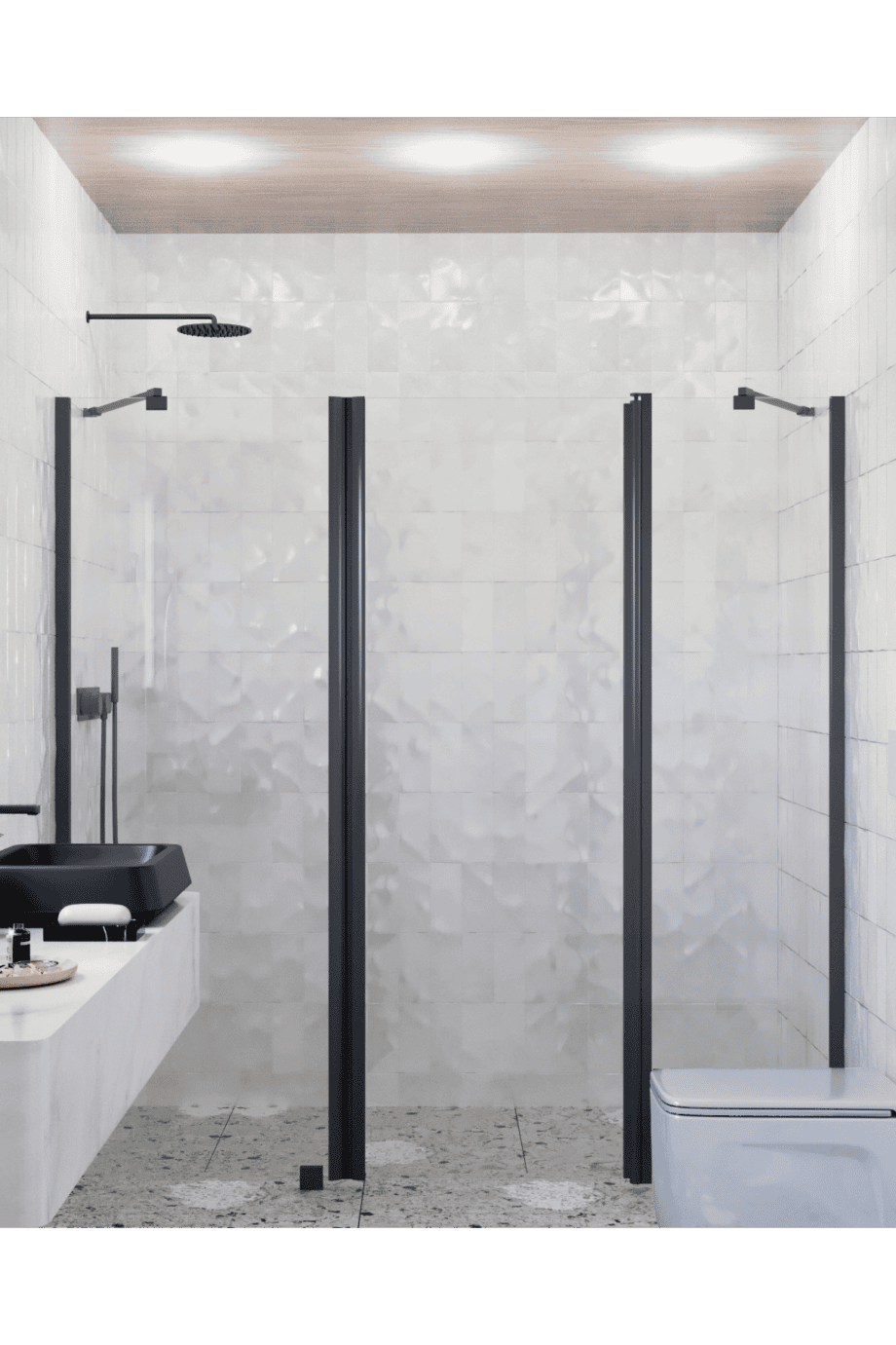 Alcove shower screen Hietakari Infinia 239, fixed wall + hinged door with fixed part – 5