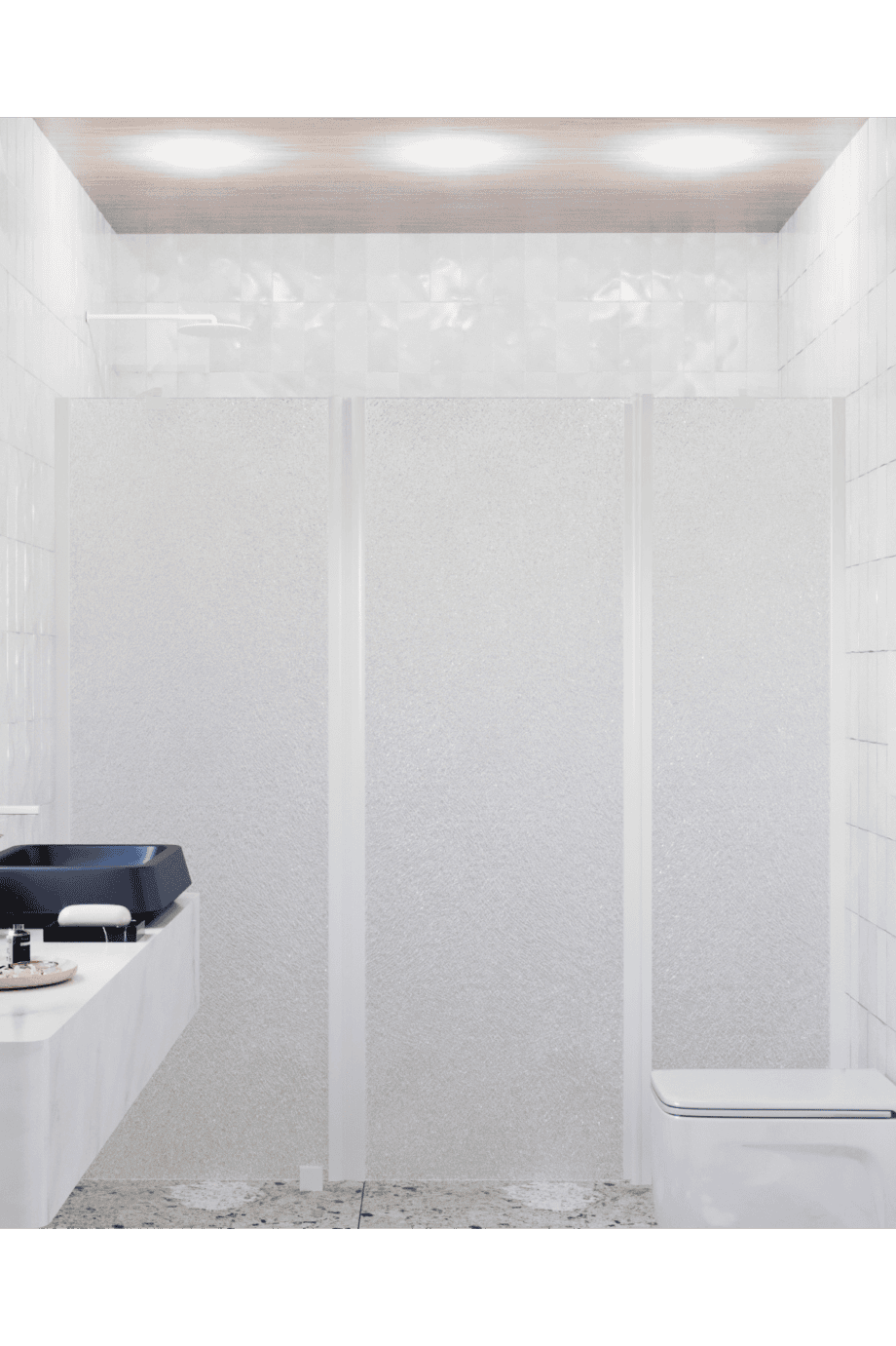 Alcove shower screen Hietakari Infinia 239, white frame, Chinchilla patterned glass