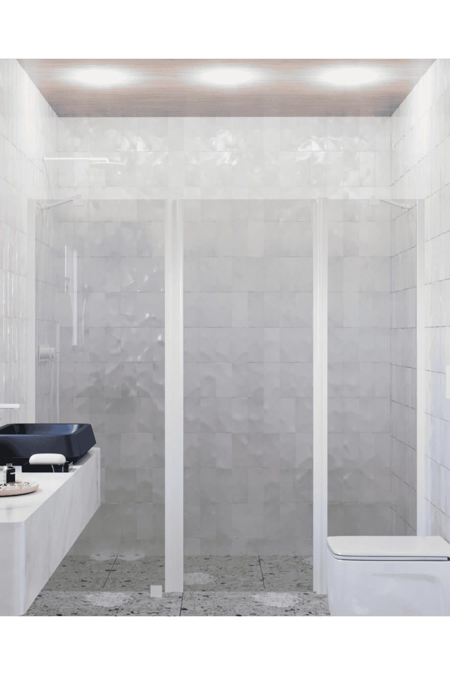 Alcove shower screen Hietakari Infinia 239, white frame, grey tinted glass