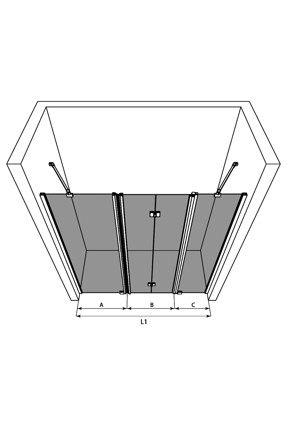 Alcove shower screen Hietakari Infinia 240 – 3D drawing Alcove shower screen Hietakari Infinia 240 – 3D drawing