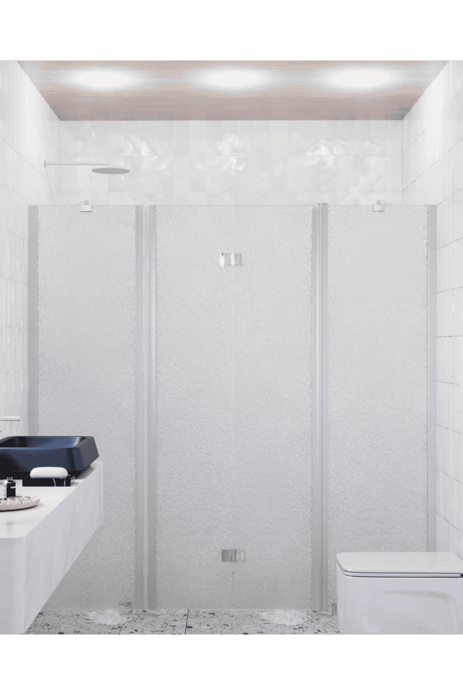 Alcove shower screen Hietakari Infinia 240, aluminium frame, Chinchilla patterned glass Alcove shower screen Hietakari Infinia 240, aluminium frame, Chinchilla patterned glass