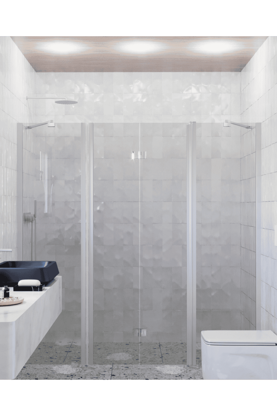 Alcove shower screen Hietakari Infinia 240, aluminium frame, grey tinted glass Alcove shower screen Hietakari Infinia 240, aluminium frame, grey tinted glass