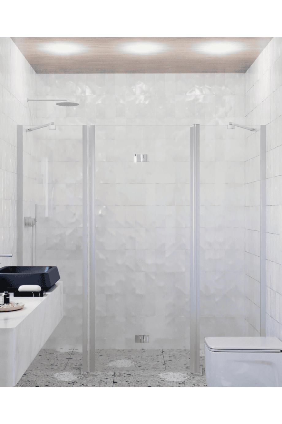 Alcove shower screen Hietakari Infinia 240, aluminium frame, clear glass Alcove shower screen Hietakari Infinia 240, fixed wall + folding door with fixed part – 4