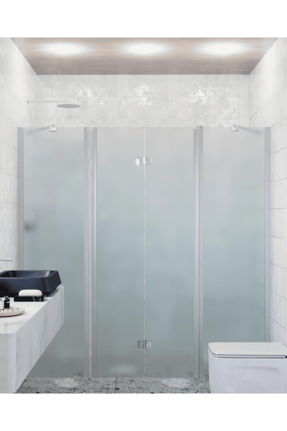 Alcove shower screen Hietakari Infinia 240, aluminium frame, satin frosted glass Alcove shower screen Hietakari Infinia 240, aluminium frame, satin frosted glass