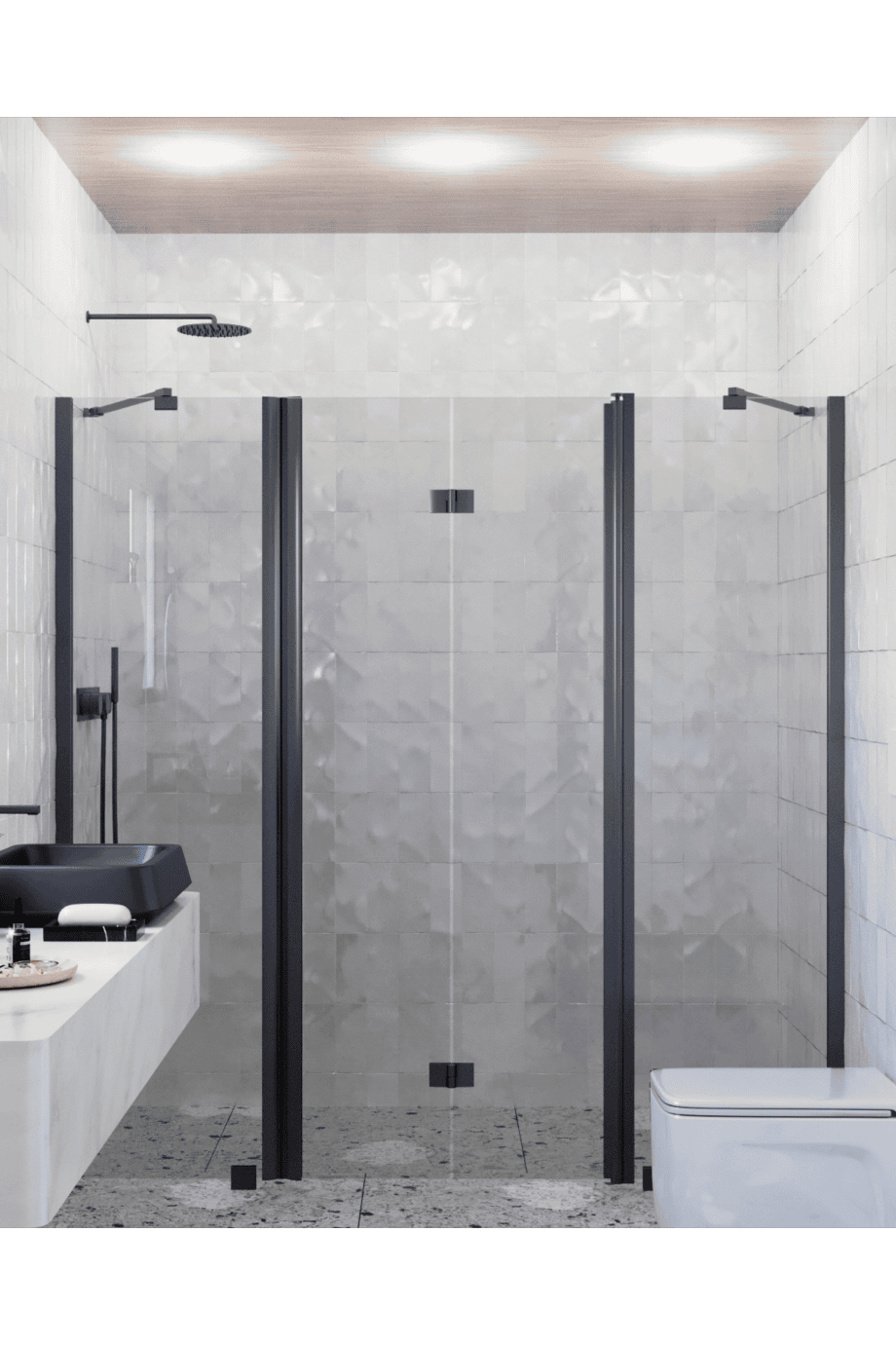 Alcove shower screen Hietakari Infinia 240, black frame, grey tinted glass Alcove shower screen Hietakari Infinia 240, black frame, grey tinted glass