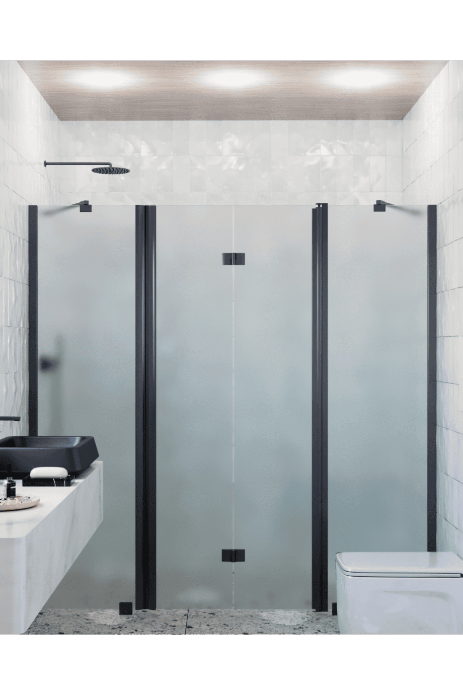 Alcove shower screen Hietakari Infinia 240, black frame, satin frosted glass Alcove shower screen Hietakari Infinia 240, black frame, satin frosted glass