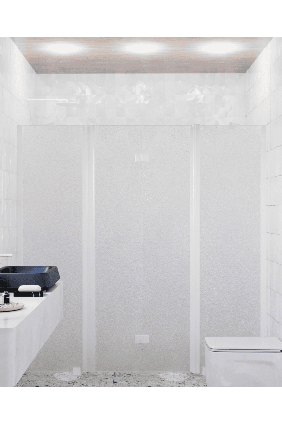 Alcove shower screen Hietakari Infinia 240, white frame, Chinchilla patterned glass Alcove shower screen Hietakari Infinia 240, white frame, Chinchilla patterned glass