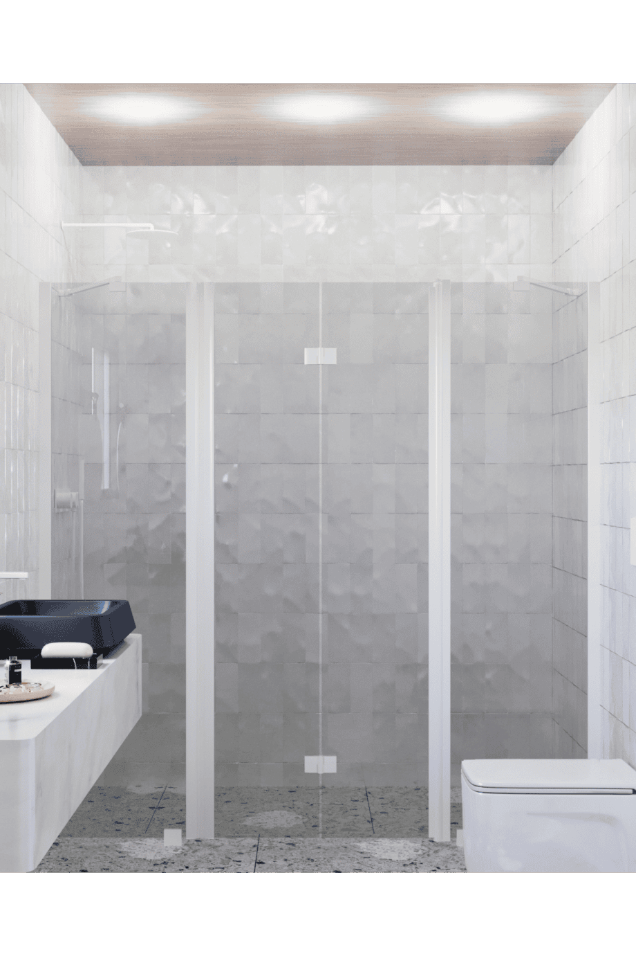 Alcove shower screen Hietakari Infinia 240, white frame, grey tinted glass Alcove shower screen Hietakari Infinia 240, white frame, grey tinted glass