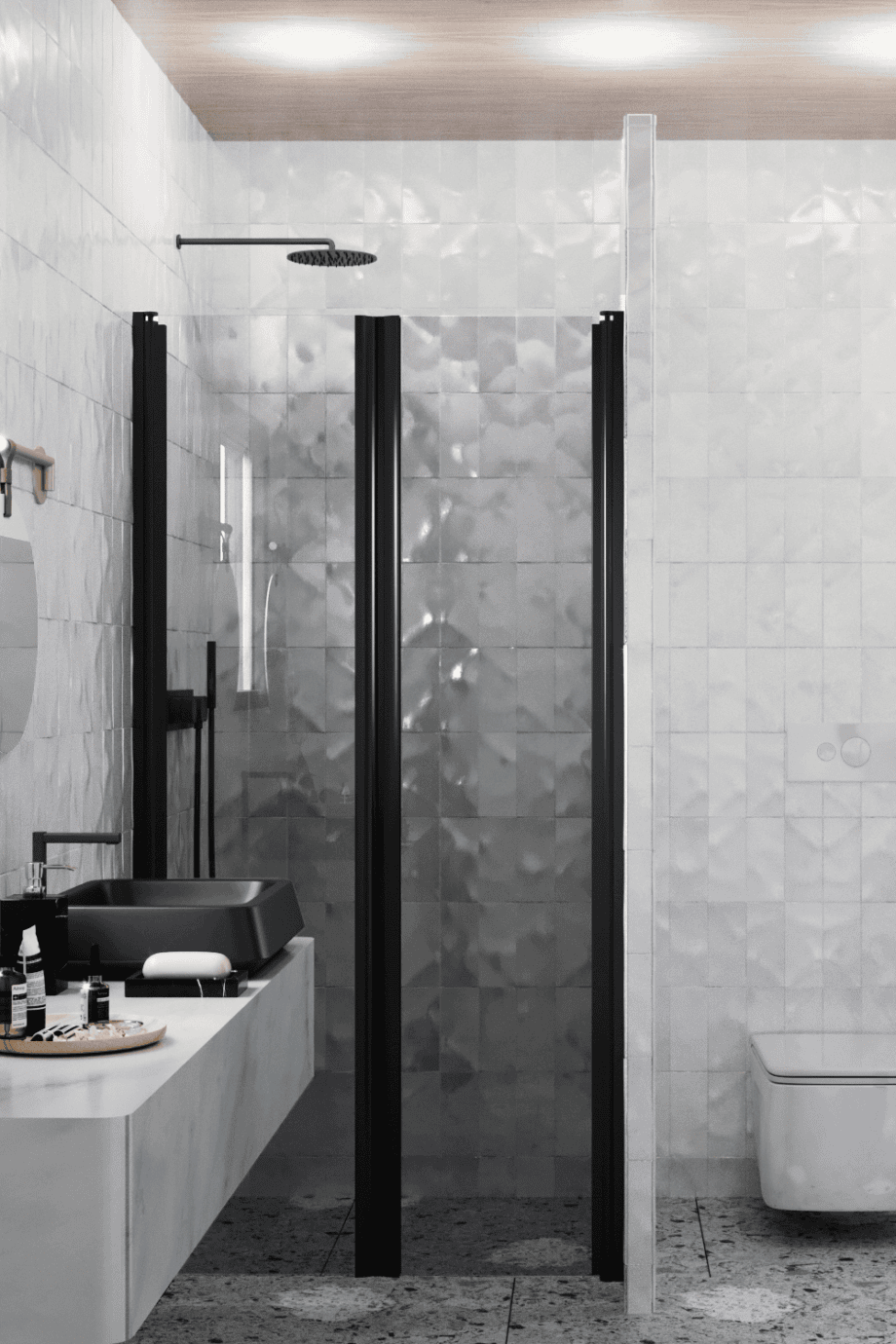 Alcove shower screen Hietakari Infinia 241, black frame, grey tinted glass Alcove shower screen Hietakari Infinia 241, black frame, grey tinted glass