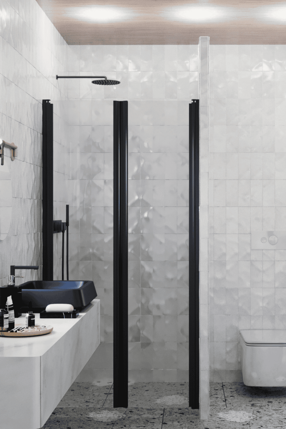 Alcove shower screen Hietakari Infinia 241, black frame, clear glass Alcove shower screen Hietakari Infinia 241, black frame, clear glass